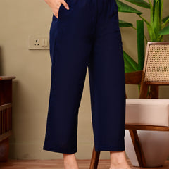 Navy Blue Solid Color Linen blend  Coordset
