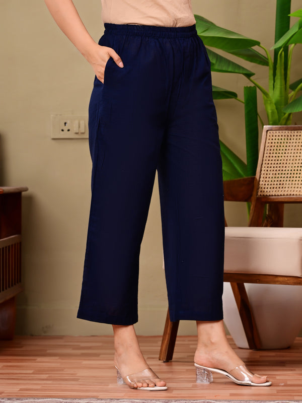 Navy Blue Solid Color Linen blend  Coordset