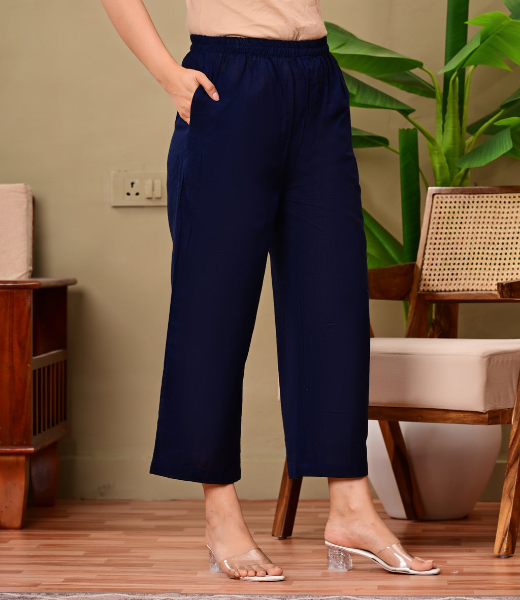 Women's Navy Blue Solid Co-Ord Set