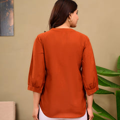 Rust Orange Linen Blend Top
