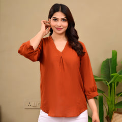 Rust Orange Linen Blend Top