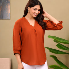 Rust Orange Linen Blend Top