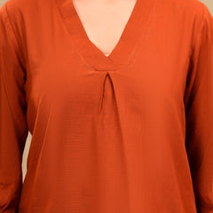 Rust Orange Linen Blend Top