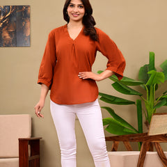 Rust Orange Linen Blend Top