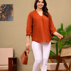 Rust Orange Linen Blend Top