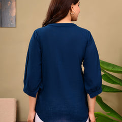 Navy Blue Linen Blend Top