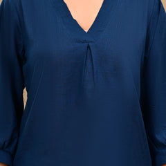 Navy Blue Linen Blend Top