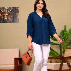 Navy Blue Linen Blend Top