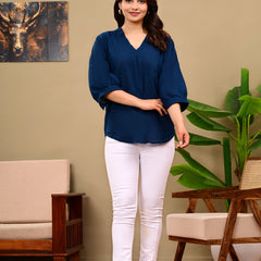 Navy Blue Linen Blend Top