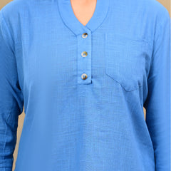 Sky Blue Shirt Styled Linen Blend Top