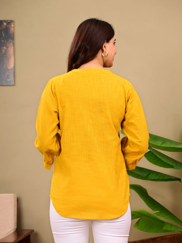 Mustard Linen Blend Top