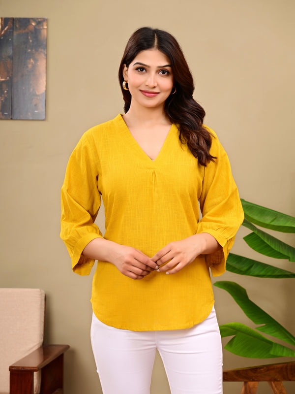 Mustard Linen Blend Top