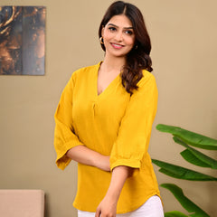 Mustard Linen Blend Top