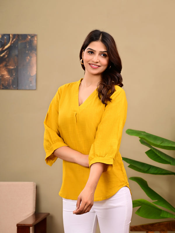 Mustard Linen Blend Top