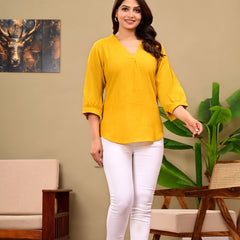 Mustard Linen Blend Top