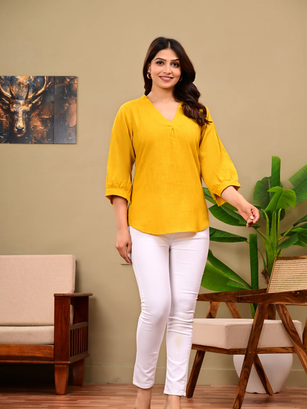 Mustard Linen Blend Top