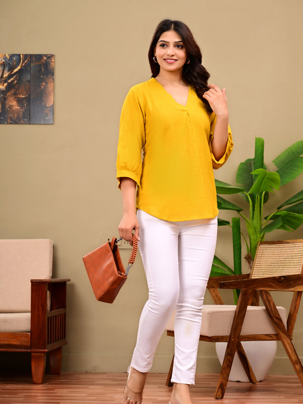 Mustard Linen Blend Top