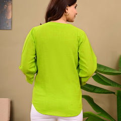 Bright Green Linen Blend Top