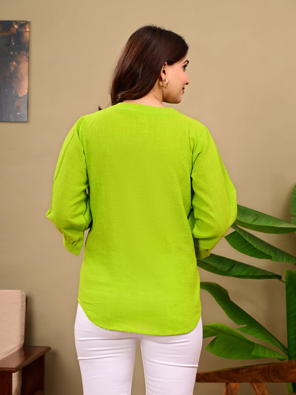 Bright Green Linen Blend Top