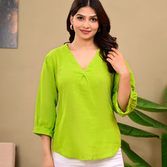 Bright Green Linen Blend Top