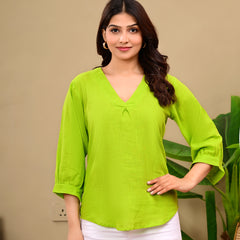 Bright Green Linen Blend Top
