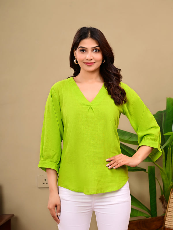 Bright Green Linen Blend Top