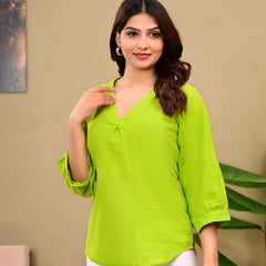 Bright Green Linen Blend Top