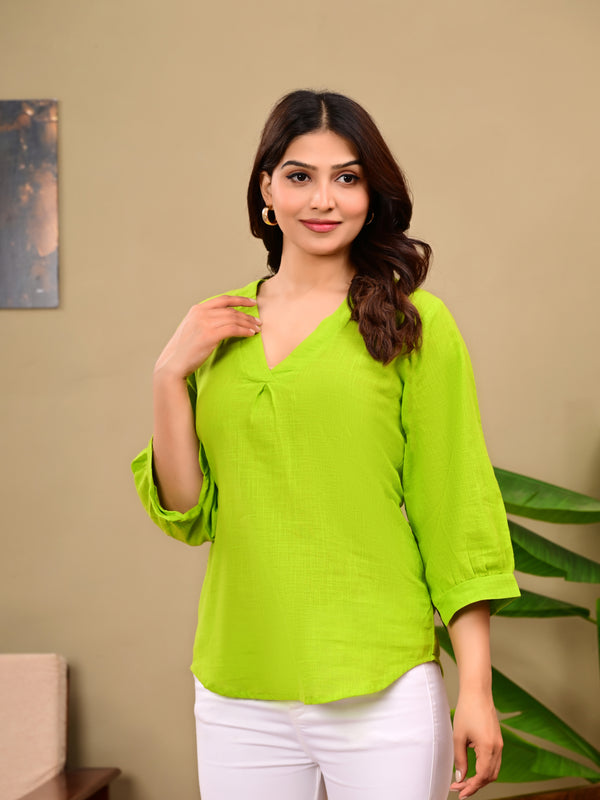 Bright Green Linen Blend Top