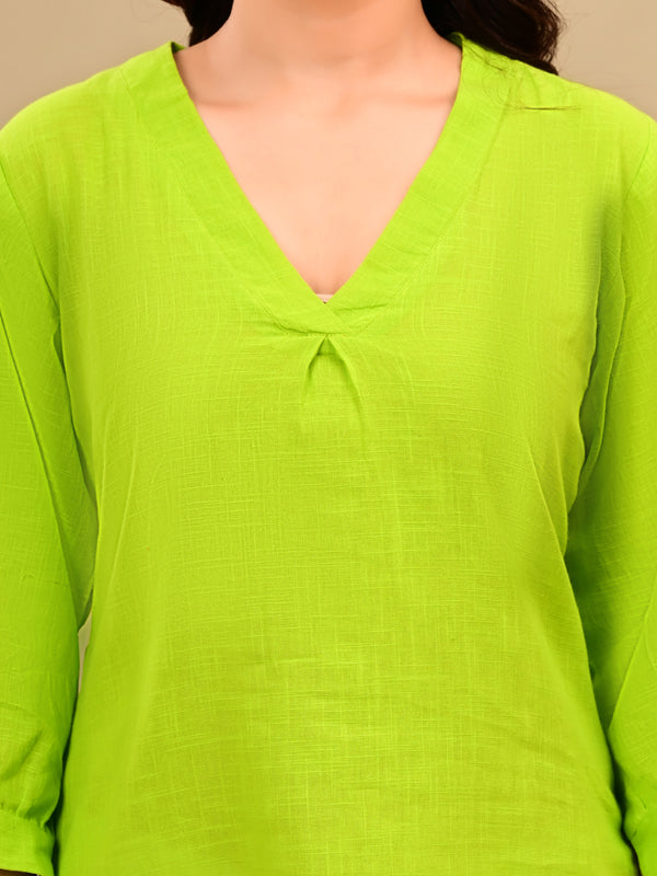 Bright Green Linen Blend Top