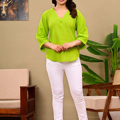 Bright Green Linen Blend Top