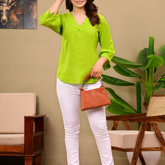Bright Green Linen Blend Top