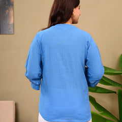 Sky Blue Linen Blend Top