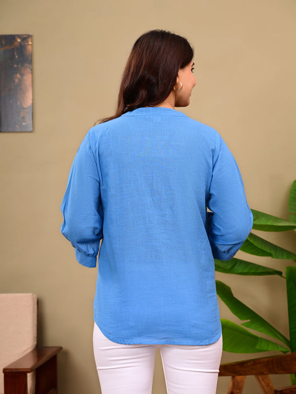 Sky Blue Linen Blend Top
