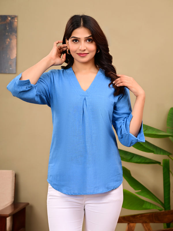 Sky Blue Linen Blend Top