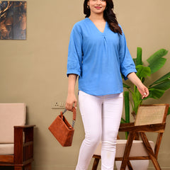 Sky Blue Linen Blend Top