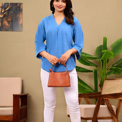Sky Blue Linen Blend Top