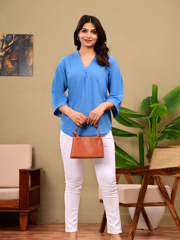 Sky Blue Linen Blend Top