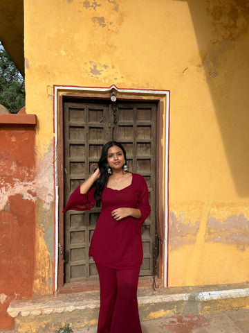 Sweetheart Neck Top with Flared Pants