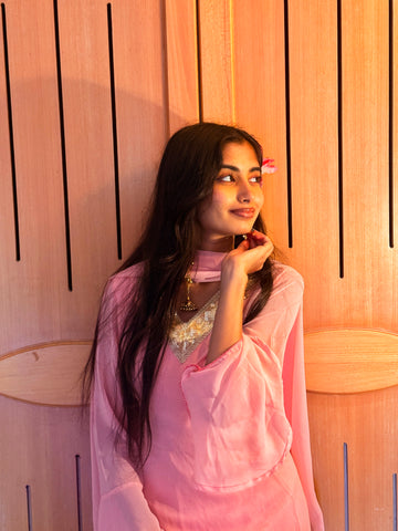 Women's Blush Pink Embroidered Kurta Set with Dupatta