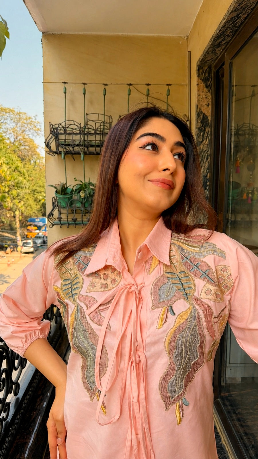 Designer Pink Collared Shirt with Straight Pants
