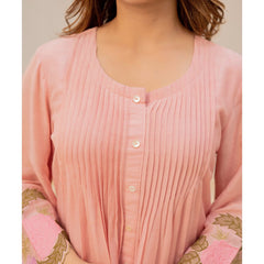 Baby Pink Linen Blend Floral Embroidered Coordset