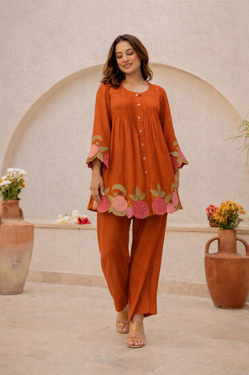 Rust Orange Ethnic Co-Ord Set for Women