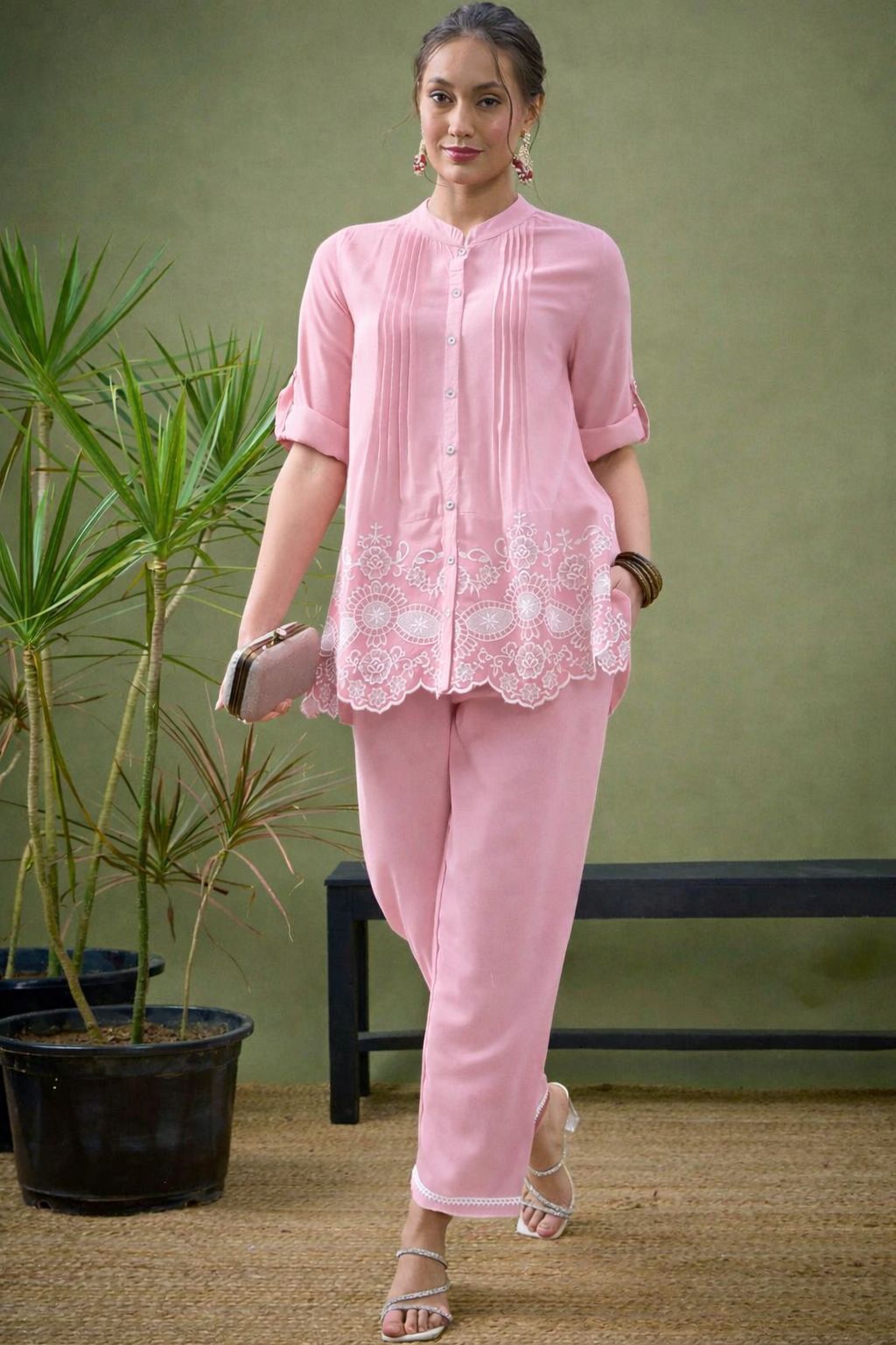 Soft Pink Ethnic Co-Ord Set for Women