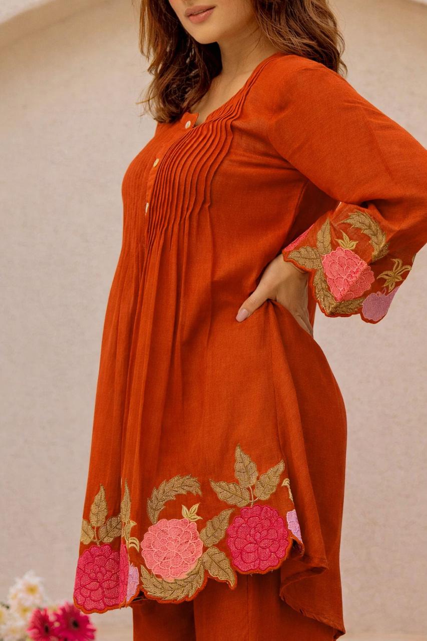 Rust Orange Ethnic Co-Ord Set for Women