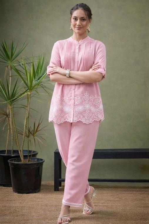Soft Pink Ethnic Co-Ord Set for Women