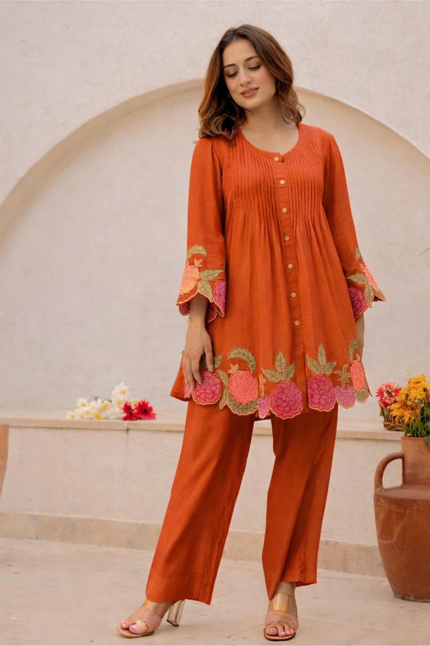 Rust Orange Ethnic Co-Ord Set for Women