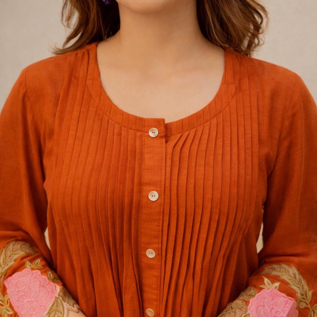 Rust Orange Ethnic Co-Ord Set for Women