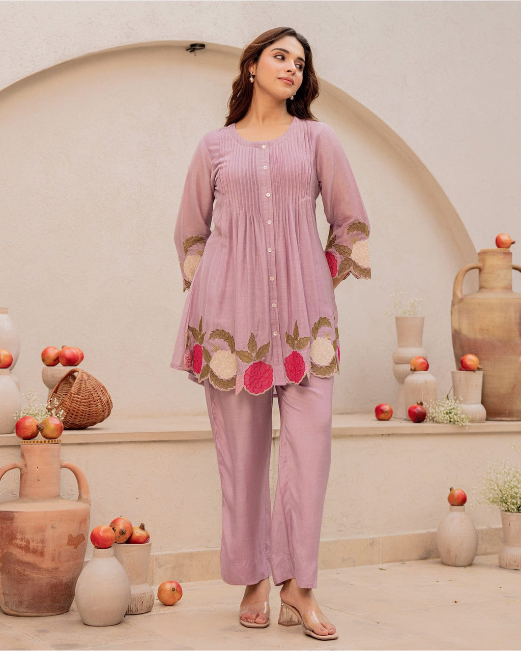 Premium Floral Embroidered Mauve Co-Ord Set