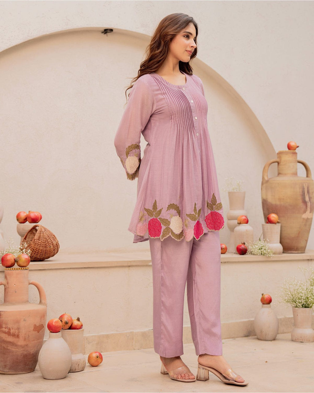 Premium Floral Embroidered Mauve Co-Ord Set
