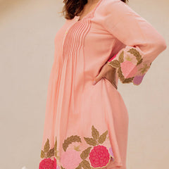 Baby Pink Linen Blend Floral Embroidered Coordset